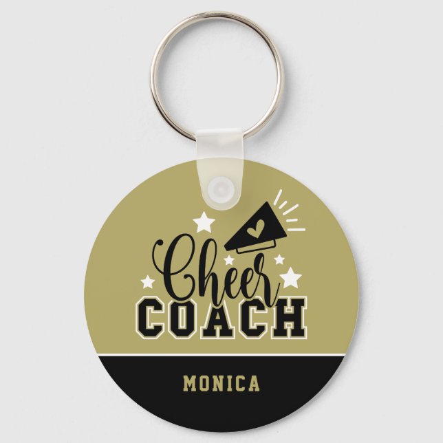 Porte-clés Joli entraîneur Cheer personnalisé Or et noir (Recto)