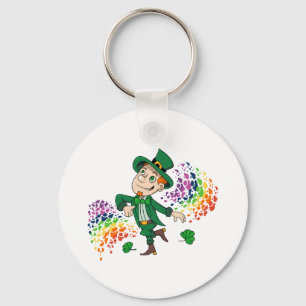 Porte-clés Joli et souriant dancing leprechaun, un arc-en-cie