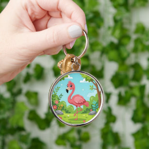 Porte-clés Joli flamant rose vif dans le jardin