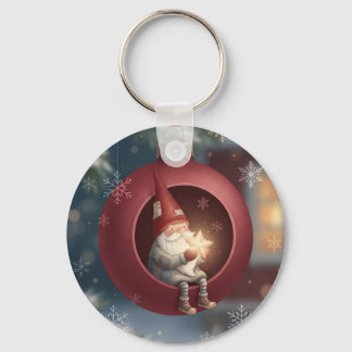 Porte-clés Joli gnome à l'intérieur d'un ornement de Noël rou