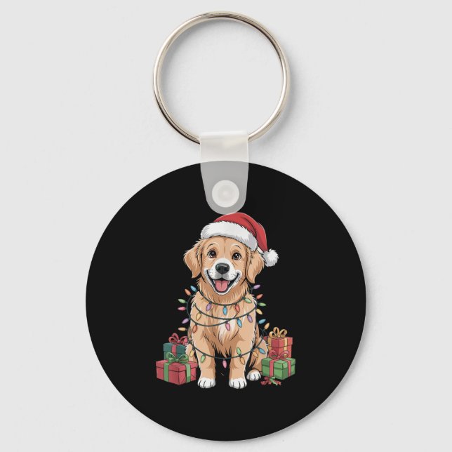 Porte-clés Joli Golden Retriever Noël Drôle chien Amant Ho (Recto)