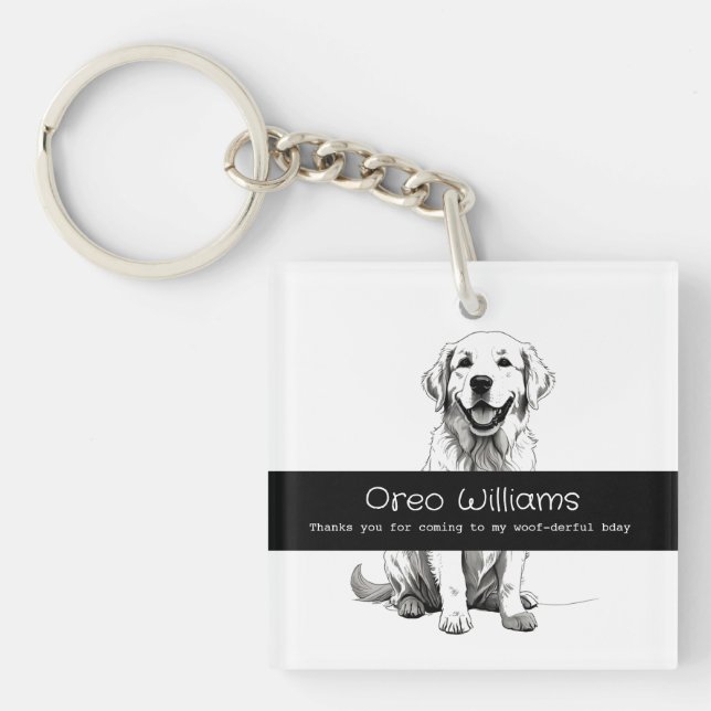 Porte-clés Joli Golden Retriever Woof anniversaire (Devant)
