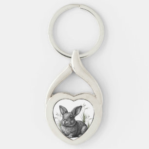 Porte-clés Joli lapin gris parmi les herbes