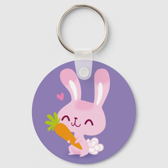 Porte-clés Joli lapin lapin brun tenant une carotte (Recto)
