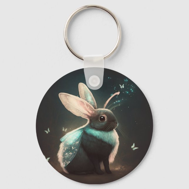 Porte-clés Joli lapin lapin de lapin de fée magique (Recto)