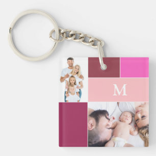Porte-clés Joli monogramme photo collage porte - clé rose