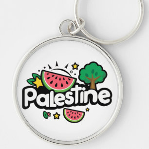 Porte-clés Joli mot Palestine entouré d'un arbre de pastèques