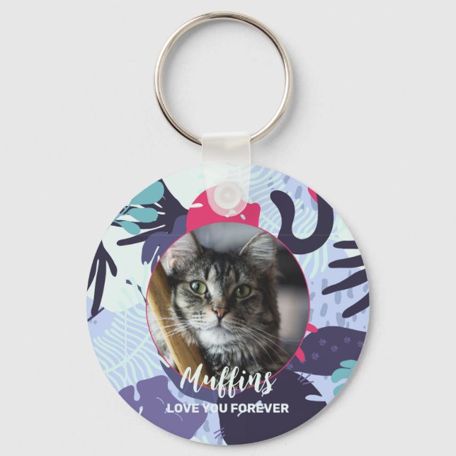 Porte-clés Joli motif de chat tropical, cadeau photo de anima (Recto)