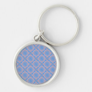 Porte-clés Joli motif géométrique Cercles roses sur fond bleu