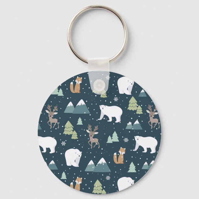 Porte-clés Joli Noël Animaux d'hiver Motif rustique (Recto)