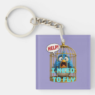 Porte-clés Joli Oiseau dans une Cage Liberté & Animal