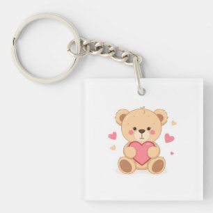 Porte-clés Joli ours en peluche tenant un cœur – Amour de la