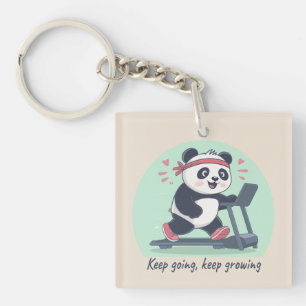Porte-clés Joli panda motivant sur tapis roulant