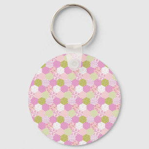 Porte-clés Joli Pastel Rose Vert Patchwork Design Quilt