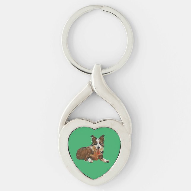 Porte-clés Joli Peint Bordure Collie Coeur Porte - clé (Devant)