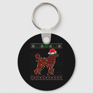 Porte-clés Joli Père Noël Rouge Plaid Poodé clair Noël moche