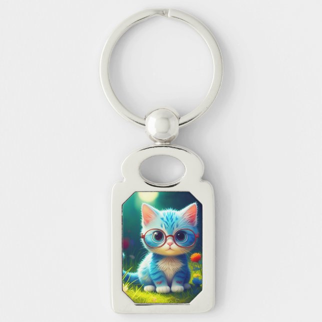 Porte-clés Joli petit chaton bleu portant des lunettes-47067 (Devant)