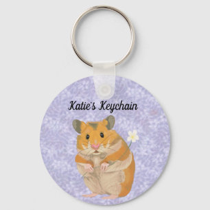 Porte-clés Joli petit Hamster tenant une fleur