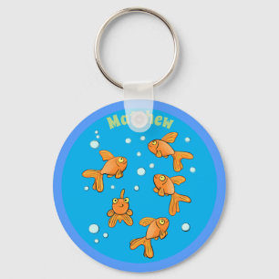 Porte-clés Joli poisson rouge joyeux avec bulles dessin animé