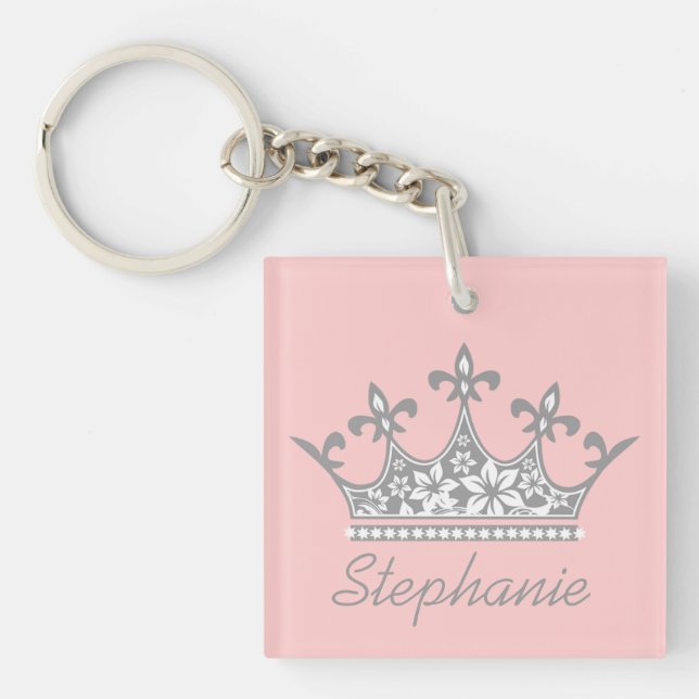 Porte-clés Joli Porte - clé Couronne rose et gris (Devant)