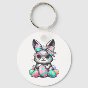 Porte-clés Joli Rabbit Face Tie Dye Gles Oeufs Bunny Pâques D