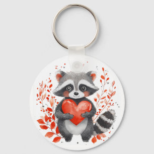 Porte-clés joli raton laveur avec coeur pour la Saint-Valenti