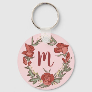 Porte-clés Joli Rosebud Blossom Wreath Monogramme moderne