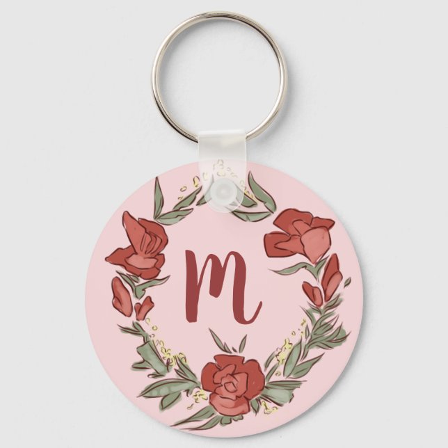 Porte-clés Joli Rosebud Blossom Wreath Monogramme moderne (Recto)
