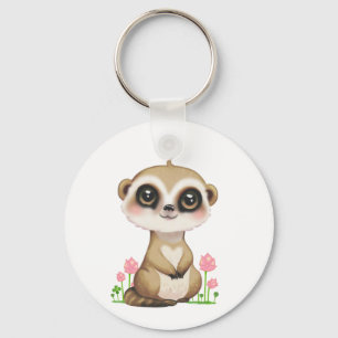 Porte-clés Joli suricate et fleurs sur fond blanc