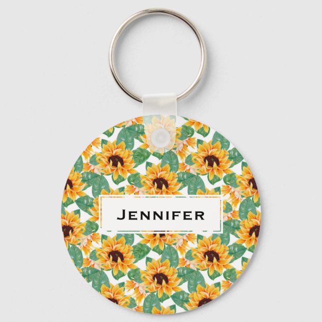 Porte-clés Joli tournesol Jaune et Motif vert (Recto)