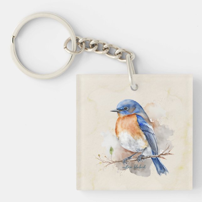 Porte-clés Jolie Aquarelle Bleue Orientale Orange Bleue (Devant)