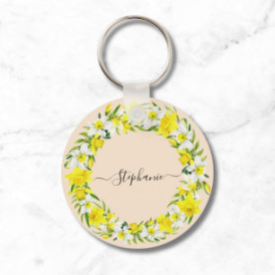 Porte-clés Jolie aquarelle Daffodil Wreath Personnalisé