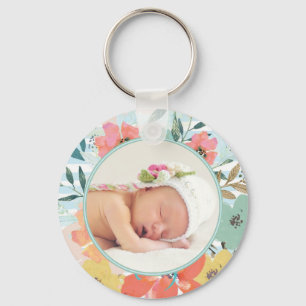 Porte-clés Jolie aquarelle Floral Photo personnalisée