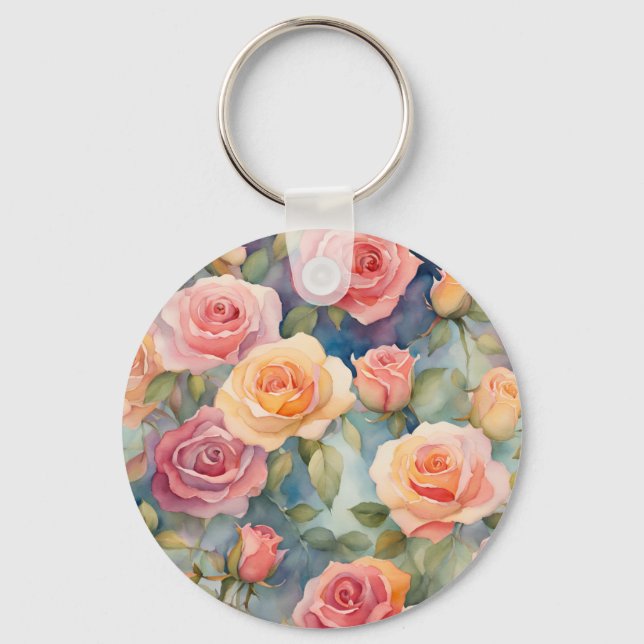 Porte-clés Jolie aquarelle Rose design floral (Recto)