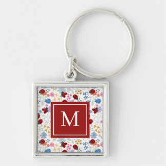 Porte-clés Jolie coccinelle fleurs sauvages monogramme floral