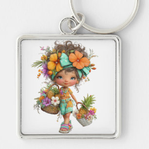 PORTE-CLÉS JOLIE FILLE AU THÈME HAWAIEN COLORÉ