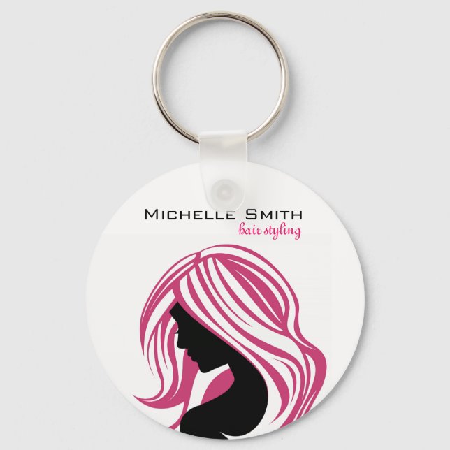 Porte-clés Jolie fille aux cheveux roses Marque coiffant (Recto)