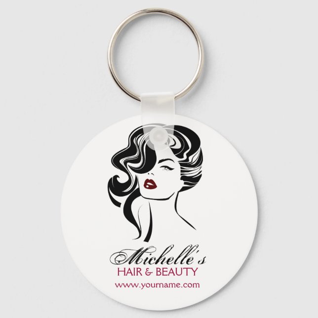 Porte-clés Jolie fille avec cheveux ondulés Icône maquillage (Recto)