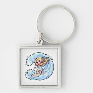 Porte-clés Jolie Fille de Surf Kawaii Vague Océanique Été Pla