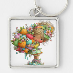 PORTE-CLÉS JOLIE FILLE ÉTÉ CAPRICIEUSE AVEC PETITES FLEURS