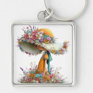 PORTE-CLÉS JOLIE FILLE ÉTÉ CAPRICIEUSE AVEC PETITES FLEURS