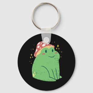 Porte-clés Jolie grenouille verte avec chapeau de champignon