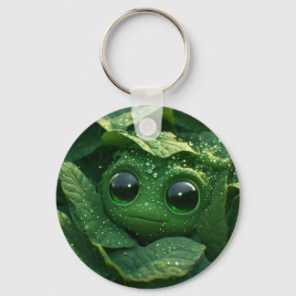 Porte-clés Jolie grenouille verte cachée dans des feuilles co