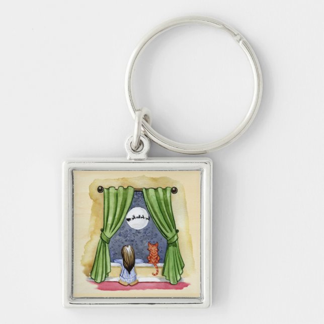 Porte-clés Jolie réveillon de Noël Enfant & Chat Kitty Aquare (Devant)