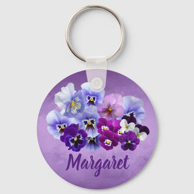 Porte-clés Jolies Pansies Cadeau Porte - clé personnalisé (Recto)