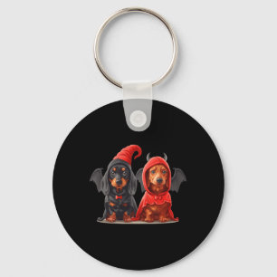 Porte-clés Jolis chiens teckel d'Halloween en costume de diab