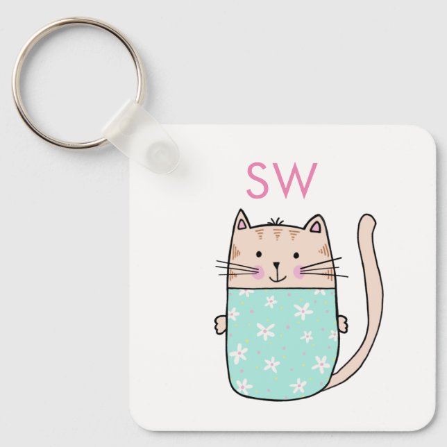 Porte-clés Jolis Initiales de Chat Floral Monogramme (Recto)