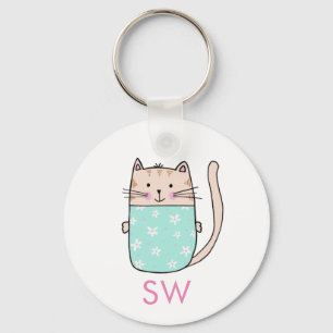 Porte-clés Jolis Initiales de Chat Floral Monogramme