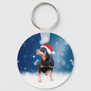 Porte-clés Jote Rottweiler Chien Noël Santa Hat Étoiles de ne