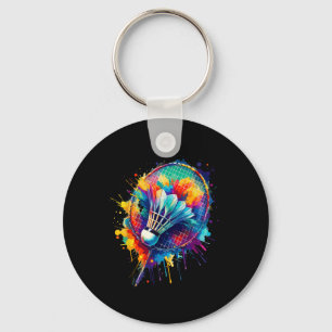 Porte-clés Joueur de badminton Splash Art Coloré Navette Badm